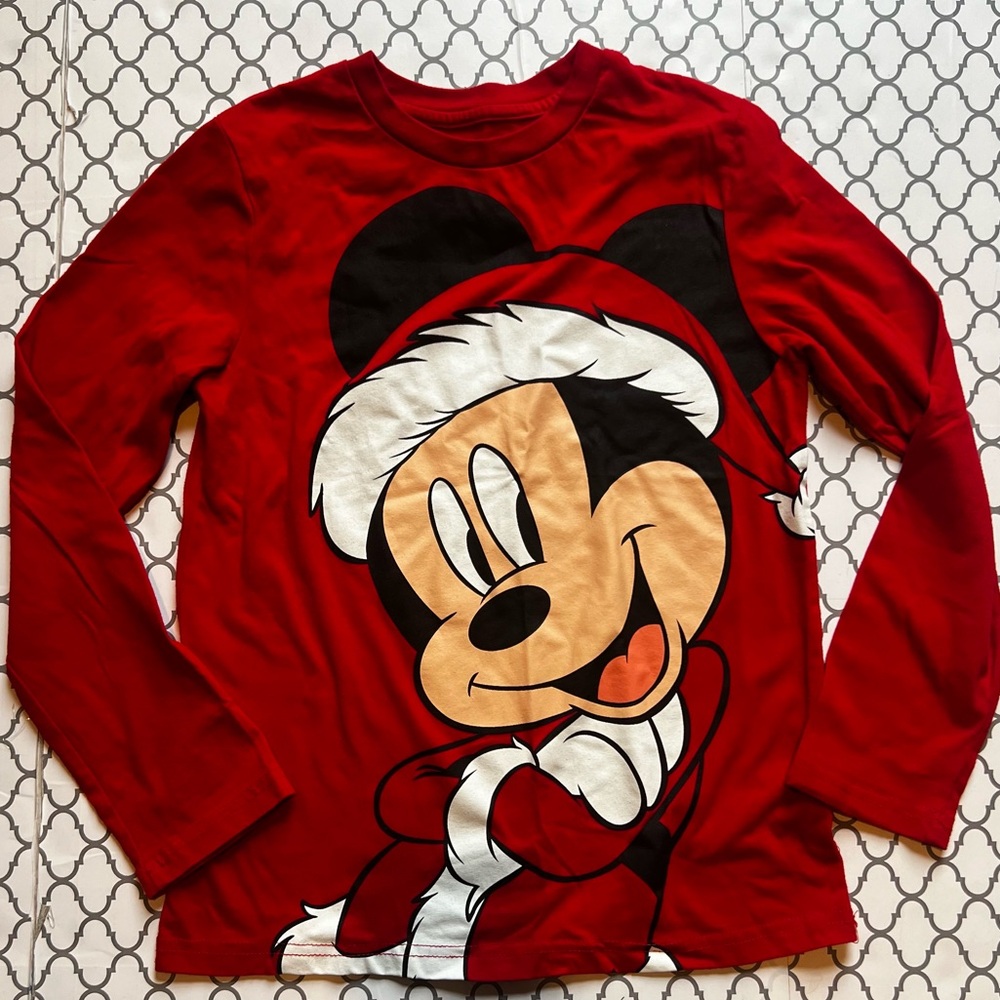 Boys Disney Mickey Mouse Christmas Long Sleeve T-shirt Size M